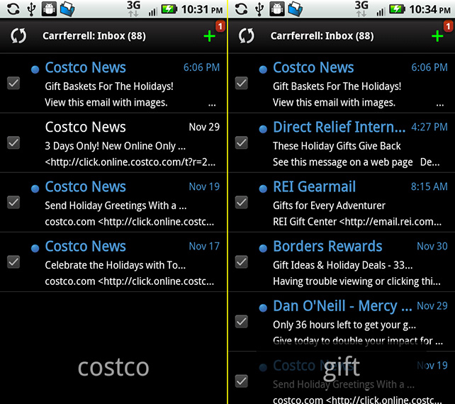 Filtering messages in Corporate Sync