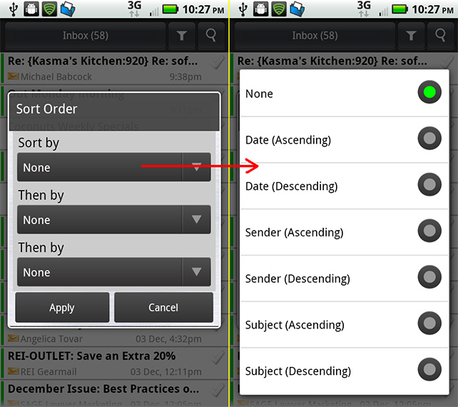 Sorting messages in TouchDown