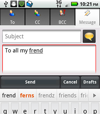 Word suggestion in TouchDown