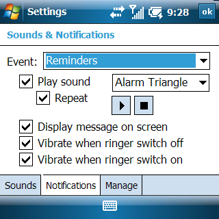 Appointment notification settings in WM6
